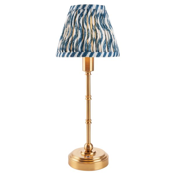 Настільна лампа Endon 114796 Burley Rechargeable & Ripple 16cm Table, Brushed aged brass plate & marlin blue fabric
