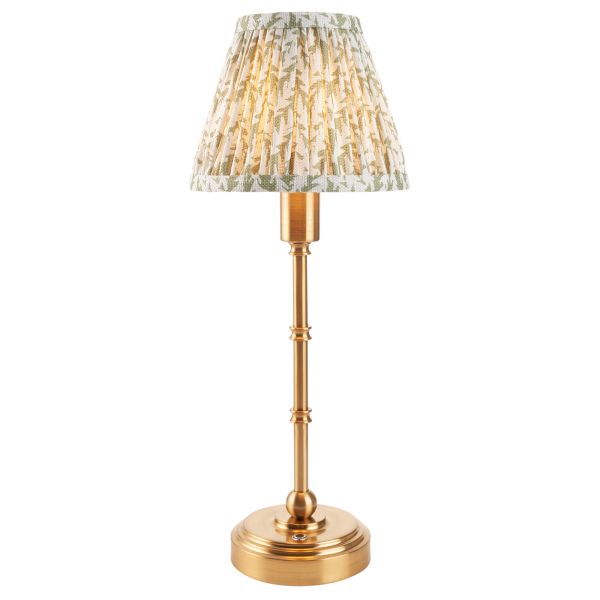 Настольная лампа Endon 114800 Burley Rechargeable & Leaf 16cm Table, Brushed aged brass plate & herb garden green fabric