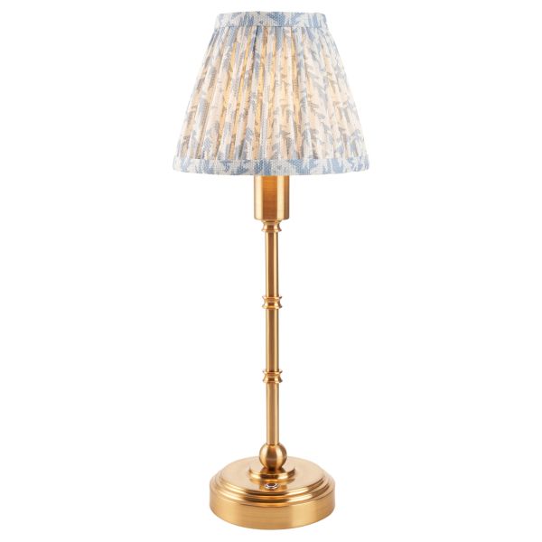 Настольная лампа Endon 114801 Burley Rechargeable & Leaf 16cm Table, Brushed aged brass plate & shell bay blue fabric