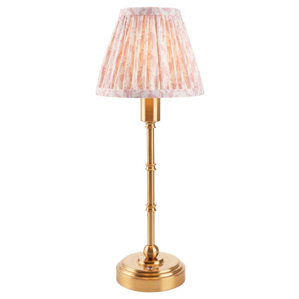 Настольная лампа Endon 114802 Burley Rechargeable & Leaf 16cm Table, Brushed aged brass plate & peachy keen fabric