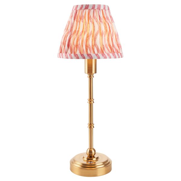 Настольная лампа Endon 114804 Burley Rechargeable & Ripple 16cm Table, Brushed aged brass plate & coral pink fabric