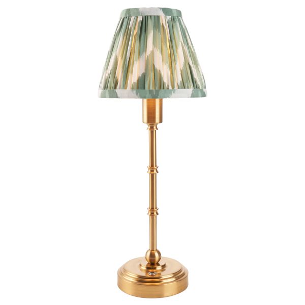Настольная лампа Endon 114805 Burley Rechargeable & Zigzag 16cm Table, Brushed aged brass plate & cotswold green fabric