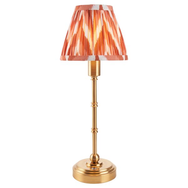 Настільна лампа Endon 114806 Burley Rechargeable & Zigzag 16cm Table, Brushed aged brass plate & apricot orange fabric