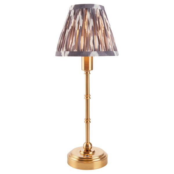 Настільна лампа Endon 114807 Burley Rechargeable & Ikat 16cm Table, Brushed aged brass plate & pearl grey fabric