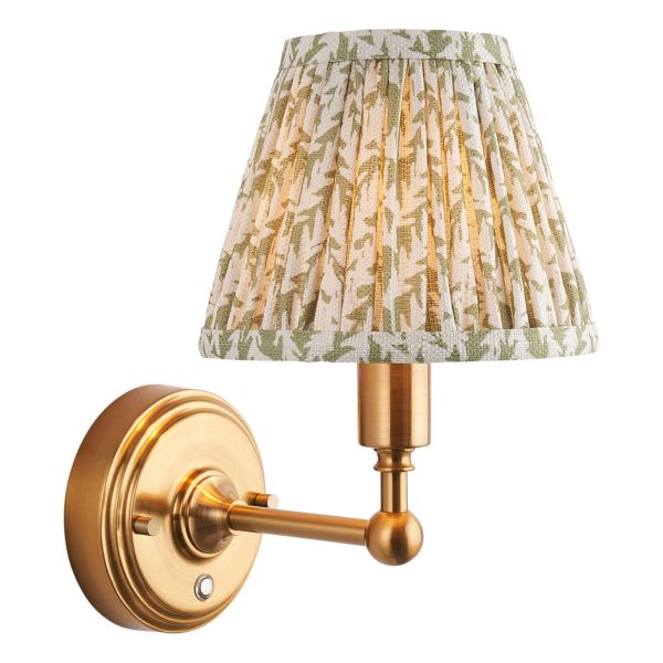 Бра Endon 114819 Burley Rechargeable & Leaf 16cm Wall, Brushed aged brass plate & herb garden green fabric
