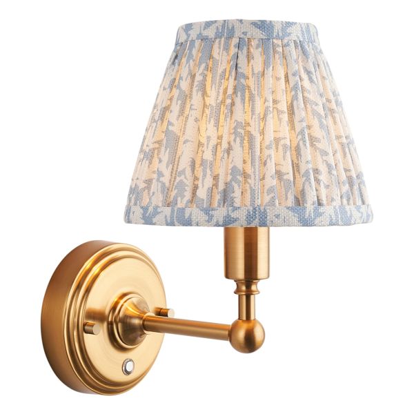 Бра Endon 114820 Burley Rechargeable & Leaf 16cm Wall, Brushed aged brass plate & shell bay blue fabric