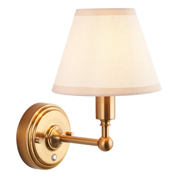 Бра Endon 114830 Burley Rechargeable & Ivy 16cm Wall, Brushed aged brass plate & vintage white fabric