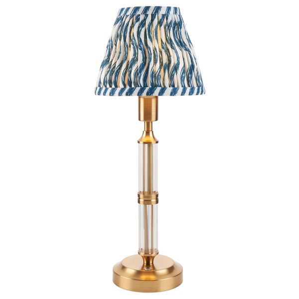 Настольная лампа Endon 114834 Morton Rechargeable & Ripple 16cm Table, Brushed aged brass plate & marlin blue fabric