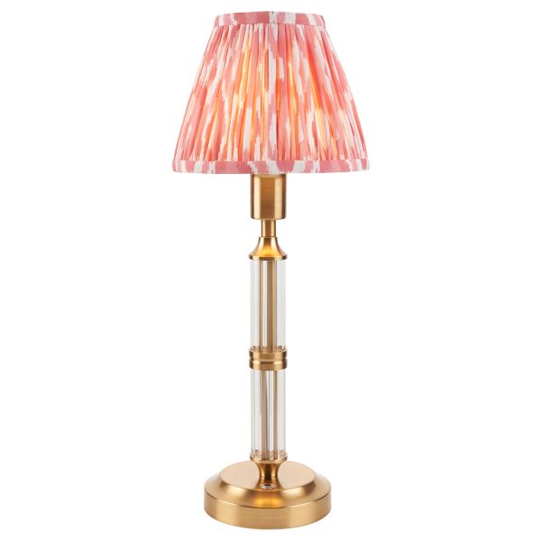 Настольная лампа Endon 114836 Morton Rechargeable & Ikat 16cm Table, Brushed aged brass plate & coral pink fabric