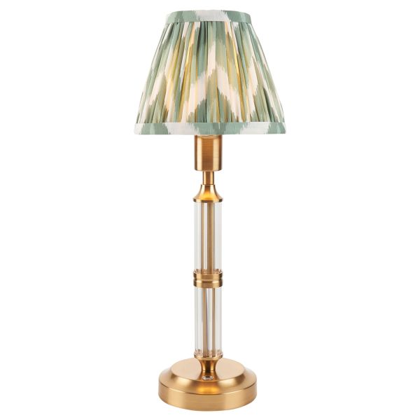 Настольная лампа Endon 114843 Morton Rechargeable & Zigzag 16cm Table, Brushed aged brass plate & cotswold green fabric