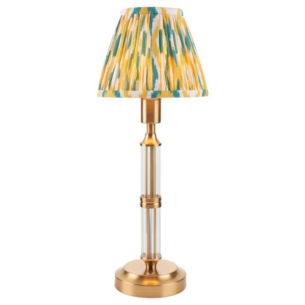 Настольная лампа Endon 114847 Morton Rechargeable & Ikat 16cm Table, Brushed aged brass plate & yellow/jade fabric