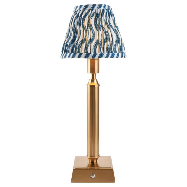 Настольная лампа Endon 114855 Trobridge Rechargeable & Ripple 16cm Table, Brushed aged brass plate & marlin blue fabric