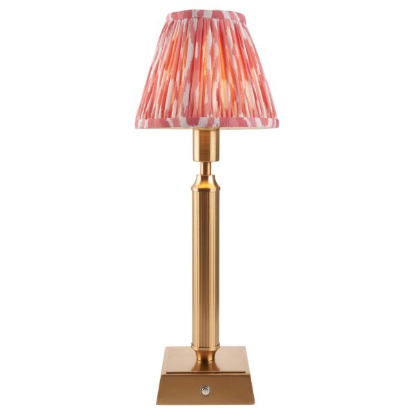 Настольная лампа Endon 114857 Trobridge Rechargeable & Ikat 16cm Table, Brushed aged brass plate & coral pink fabric