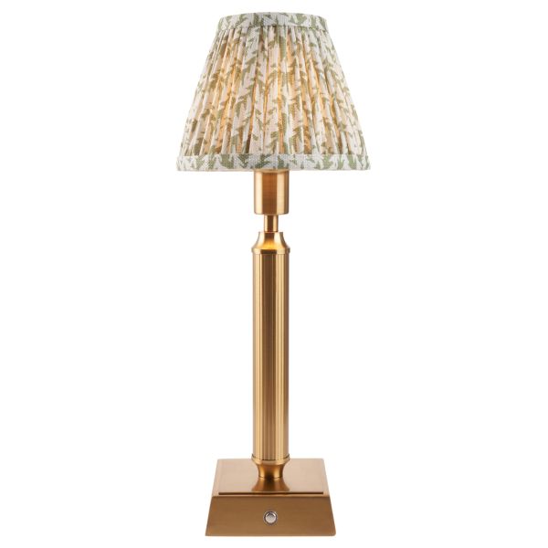 Настольная лампа Endon 114859 Trobridge Rechargeable & Leaf 16cm Table, Brushed aged brass plate & herb garden green fabric
