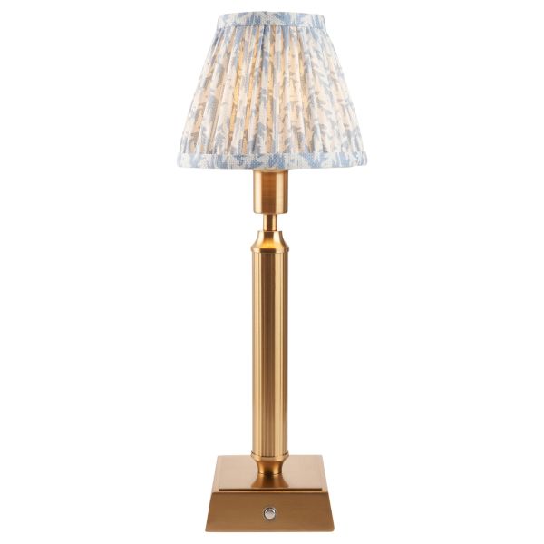 Настільна лампа Endon 114860 Trobridge Rechargeable & Leaf 16cm Table, Brushed aged brass plate & shell bay blue fabric