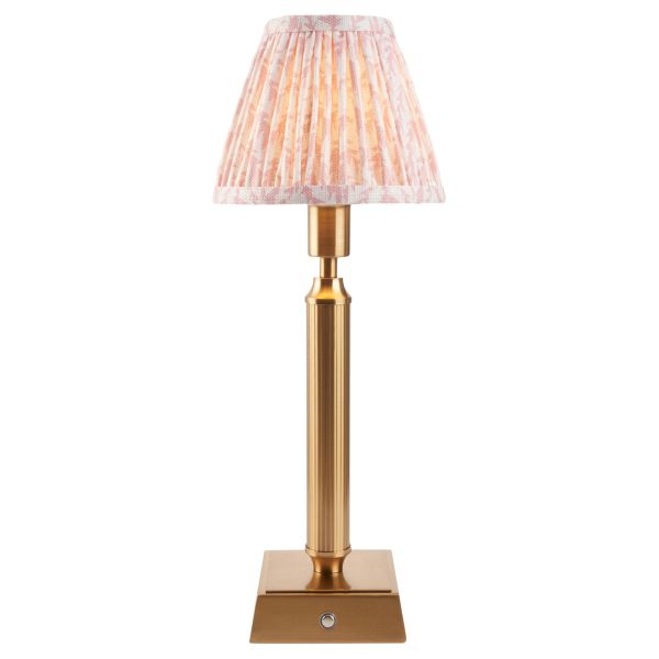 Настольная лампа Endon 114861 Trobridge Rechargeable & Leaf 16cm Table, Brushed aged brass plate & peachy keen fabric