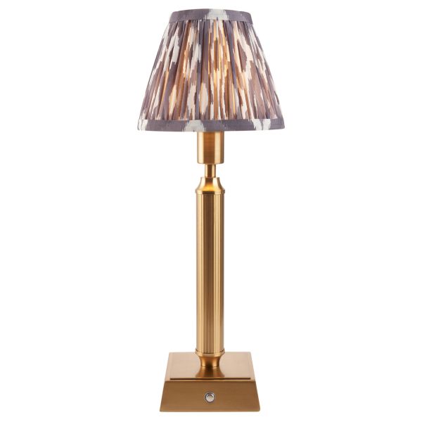 Настольная лампа Endon 114866 Trobridge Rechargeable & Ikat 16cm Table, Brushed aged brass plate & pearl grey fabric