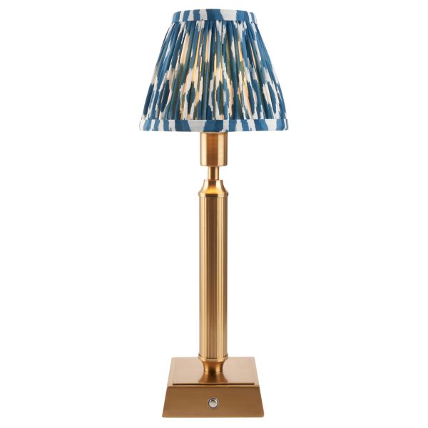 Настольная лампа Endon 114867 Trobridge Rechargeable & Ikat 16cm Table, Brushed aged brass plate & marlin blue fabric