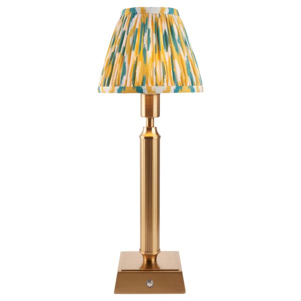Настольная лампа Endon 114868 Trobridge Rechargeable & Ikat 16cm Table, Brushed aged brass plate with yellow & jade fabric