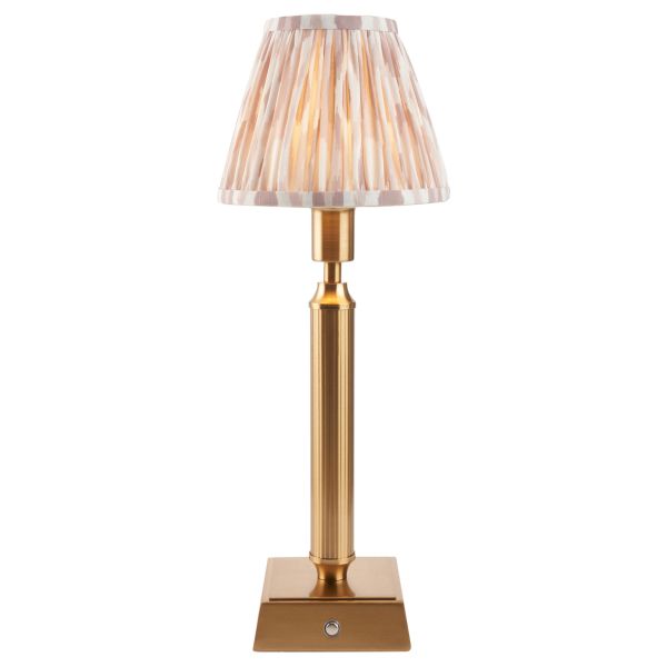 Настольная лампа Endon 114871 Trobridge Rechargeable & Ikat 16cm Table, Brushed aged brass plate & neutral print fabric