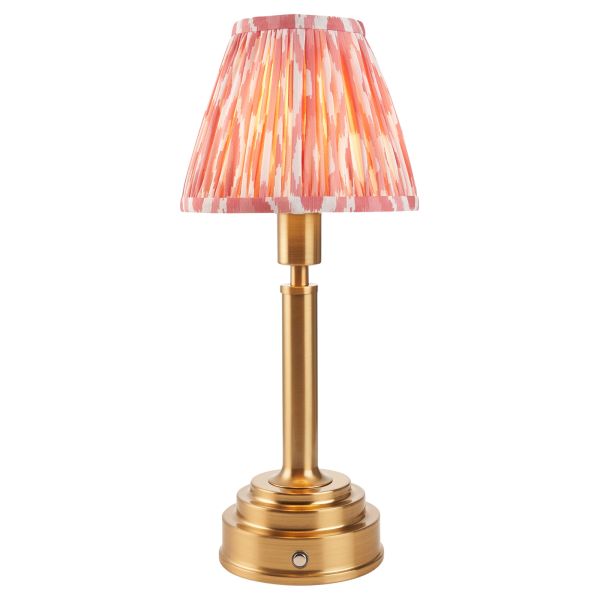 Настільна лампа Endon 114876 Upton Rechargeable & Ikat 16cm Table, Brushed aged brass plate & coral pink fabric