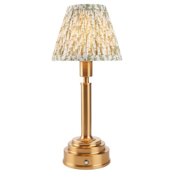 Настільна лампа Endon 114878 Upton Rechargeable & Leaf 16cm Table, Brushed aged brass plate & herb garden green fabric