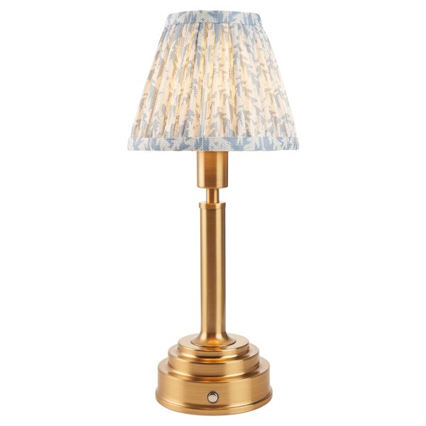 Настільна лампа Endon 114879 Upton Rechargeable & Leaf 16cm Table, Brushed aged brass plate & shell bay blue fabric