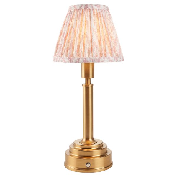 Настільна лампа Endon 114880 Upton Rechargeable & Leaf 16cm Table, Brushed aged brass plate & peachy keen fabric