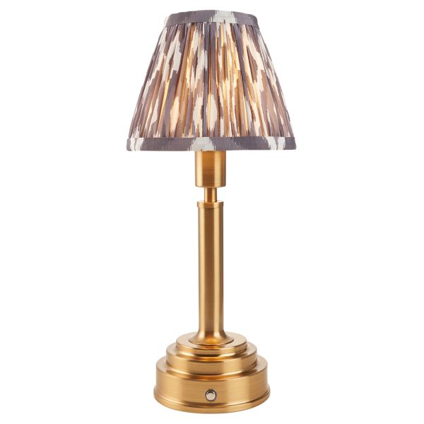 Настільна лампа Endon 114885 Upton Rechargeable & Ikat 16cm Table, Brushed aged brass plate & pearl grey fabric
