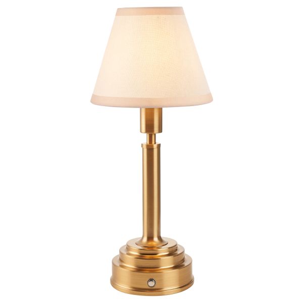 Настільна лампа Endon 114889 Upton Rechargeable & Ivy 16cm Table, Brushed aged brass plate & vintage white fabric
