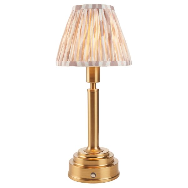 Настільна лампа Endon 114890 Upton Rechargeable & Ikat 16cm Table, Brushed aged brass plate & neutral print fabric