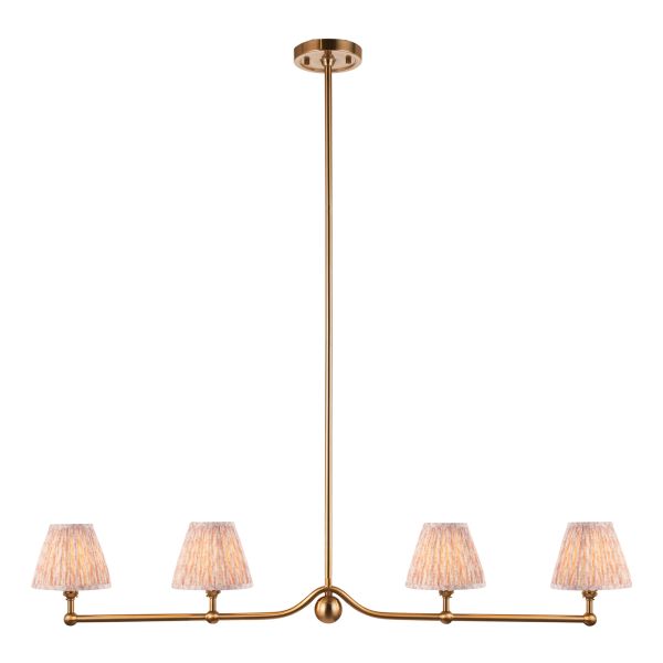 Підвісний світильник Endon 114993 Santiago & Leaf 16cm 4lt Linear Pendant, Brushed aged brass plate & peachy keen fabric