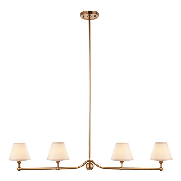 Підвісний світильник Endon 115002 Santiago & Ivy 16cm 4lt Linear Pendant, Brushed aged brass plate & vintage white fabric