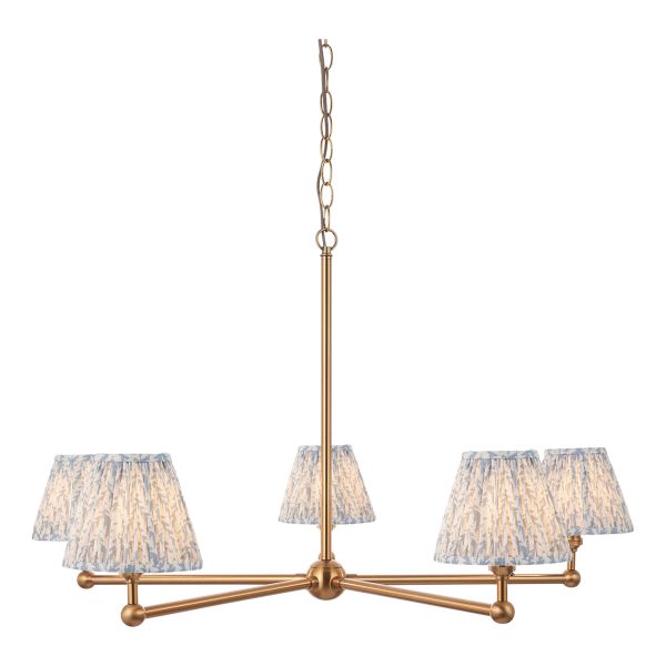 Люстра Endon 115011 Santiago & Leaf 16cm 5lt Pendant, Brushed aged brass plate & shell bay blue fabric