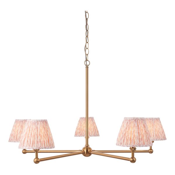 Люстра Endon 115012 Santiago & Leaf 16cm 5lt Pendant, Brushed aged brass plate & peachy keen fabric