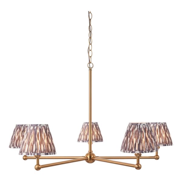 Люстра Endon 115017 Santiago & Ikat 16cm 5lt Pendant, Brushed aged brass plate & pearl grey fabric