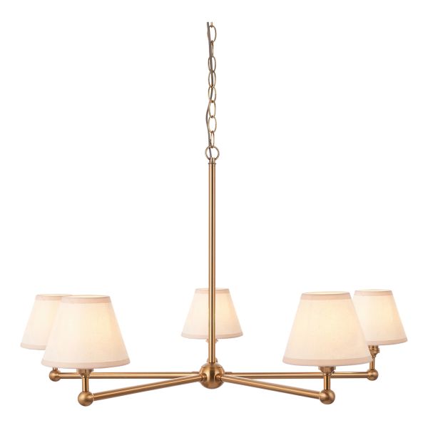 Люстра Endon 115021 Santiago & Ivy 16cm 5lt Pendant, Brushed aged brass plate & vintage white fabric
