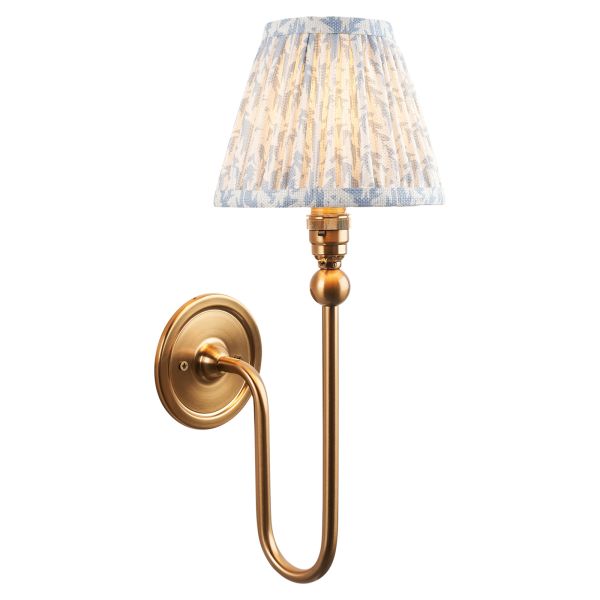 Бра Endon 115030 Santiago & Leaf 16cm Wall, Brushed aged brass plate & shell bay blue fabric
