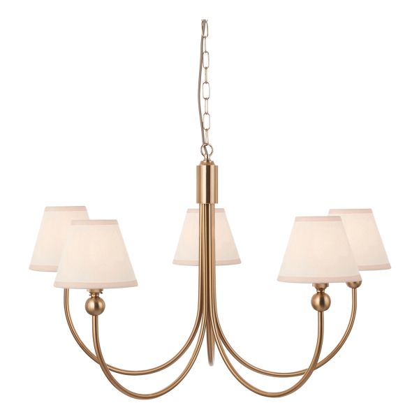 Люстра Endon 115060 Santiago & Ivy 16cm 5lt Pendant, Brushed aged brass plate & vintage white fabric