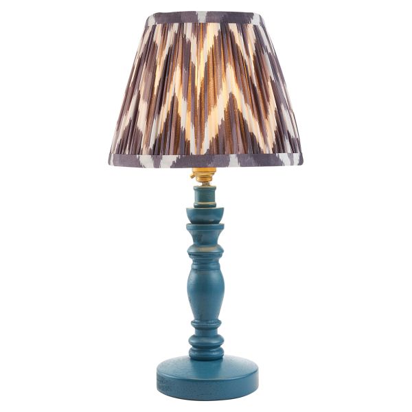 Настольная лампа Endon 115083 Bibury & Zigzag 20cm Table, Satin marlin blue paint & pearl grey fabric