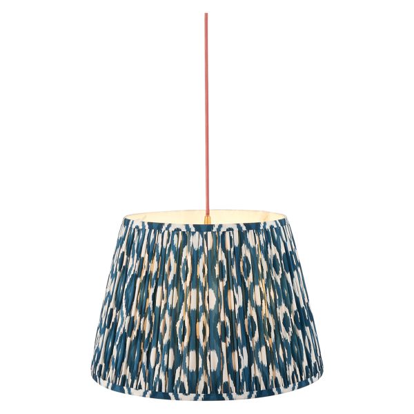 Подвесной светильник Endon 115244 Eltham & Ikat 40cm Pendant, Brushed aged brass, red flex & marlin blue fabric