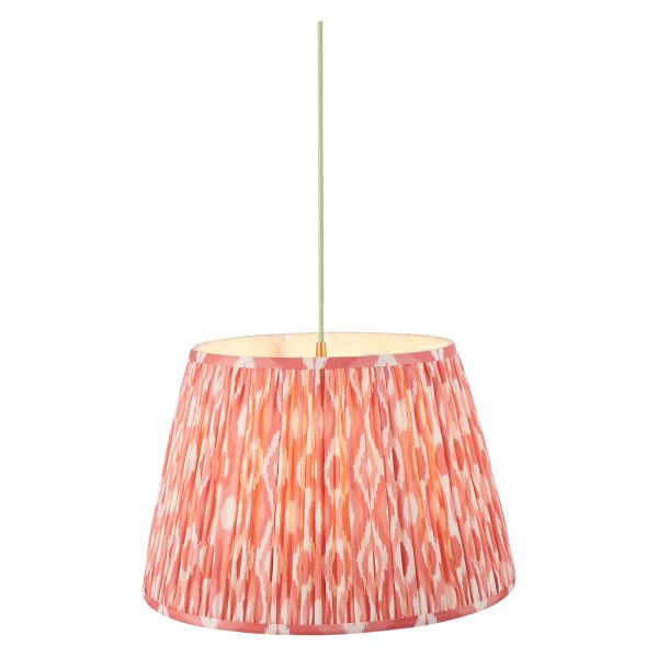 Подвесной светильник Endon 115248 Eltham & Ikat 40cm Pendant, Brushed aged brass, green flex & coral pink fabric