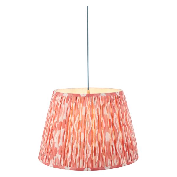 Подвесной светильник Endon 115260 Eltham & Ikat 40cm Pendant, Brushed aged brass plate, blue flex & coral pink fabric