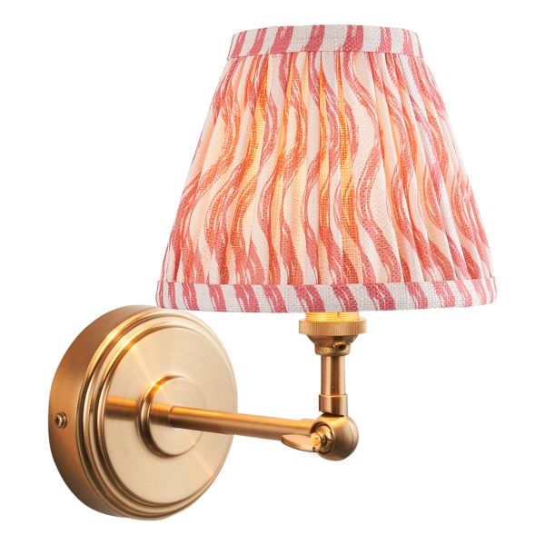 Бра Endon 115781 Step Wing & Ripple 16cm Wall, Brushed aged brass plate & coral pink fabric