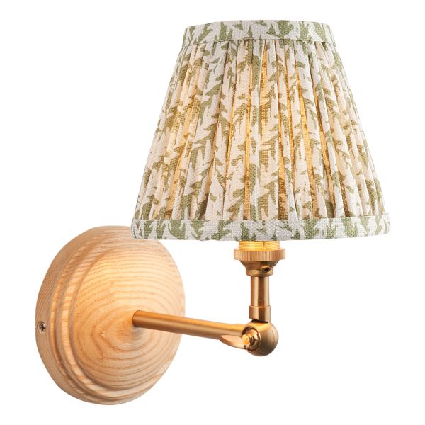 Бра Endon 115841 Wood Wing & Leaf 16cm Wall, Ash wood & herb garden green fabric