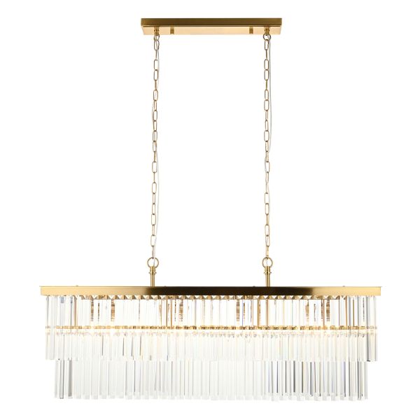 Люстра Endon 115950 Conaston 4lt Linear Pendant, Brushed aged brass plate & clear cut glass