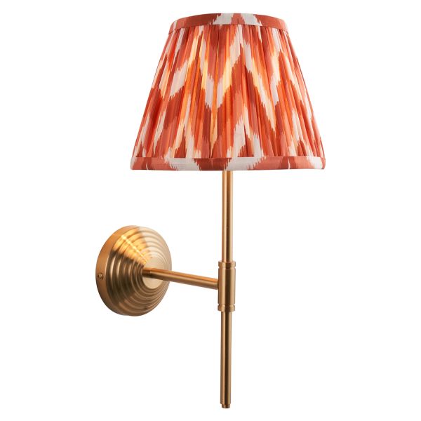 Бра Endon 116021 Obelisk T Bar & Zigzag 20cm Wall, Brushed aged brass plate & apricot orange fabric