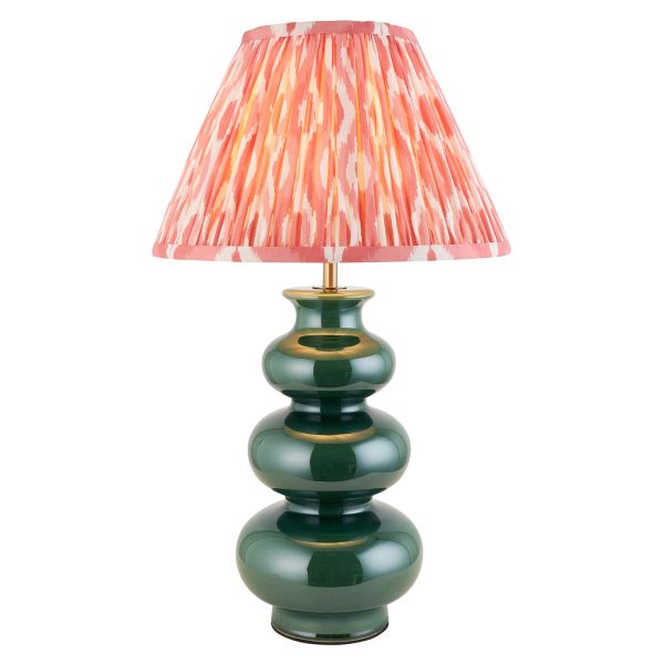 Настольная лампа Endon 116469 Monroe & Ikat 30cm Table, Gloss green glaze & coral pink fabric