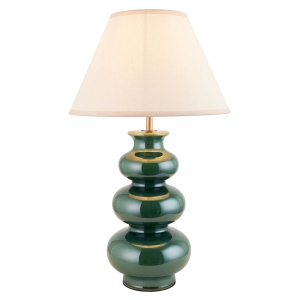 Настільна лампа Endon 116479 Monroe & Ivy 30cm Table, Gloss green glaze & vintage white fabric