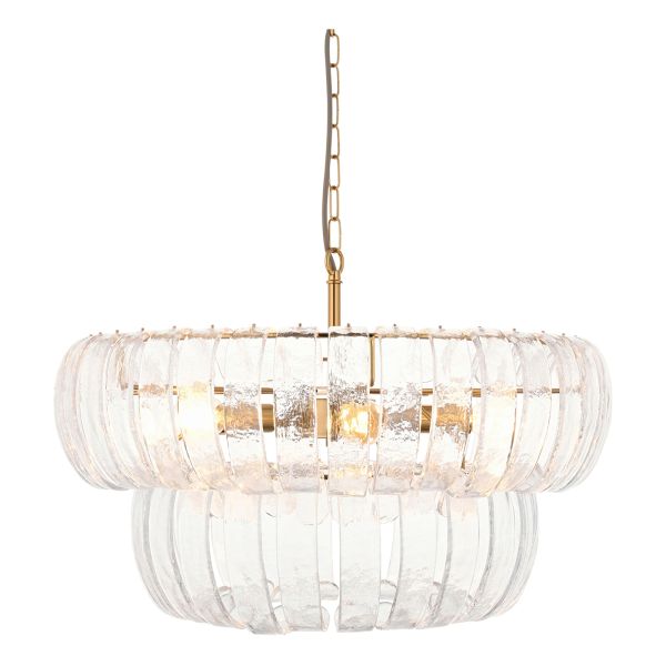 Люстра Endon 116976 Montrose 6lt Pendant, Brushed aged brass plate & handmade clear textured glass